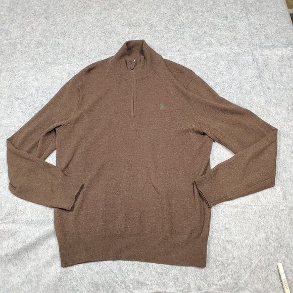 Polo Ralph Lauren Sweater Mens Medium Merino Wool 1/4 Zip Pullover Knit Brown - Picture 1 of 12